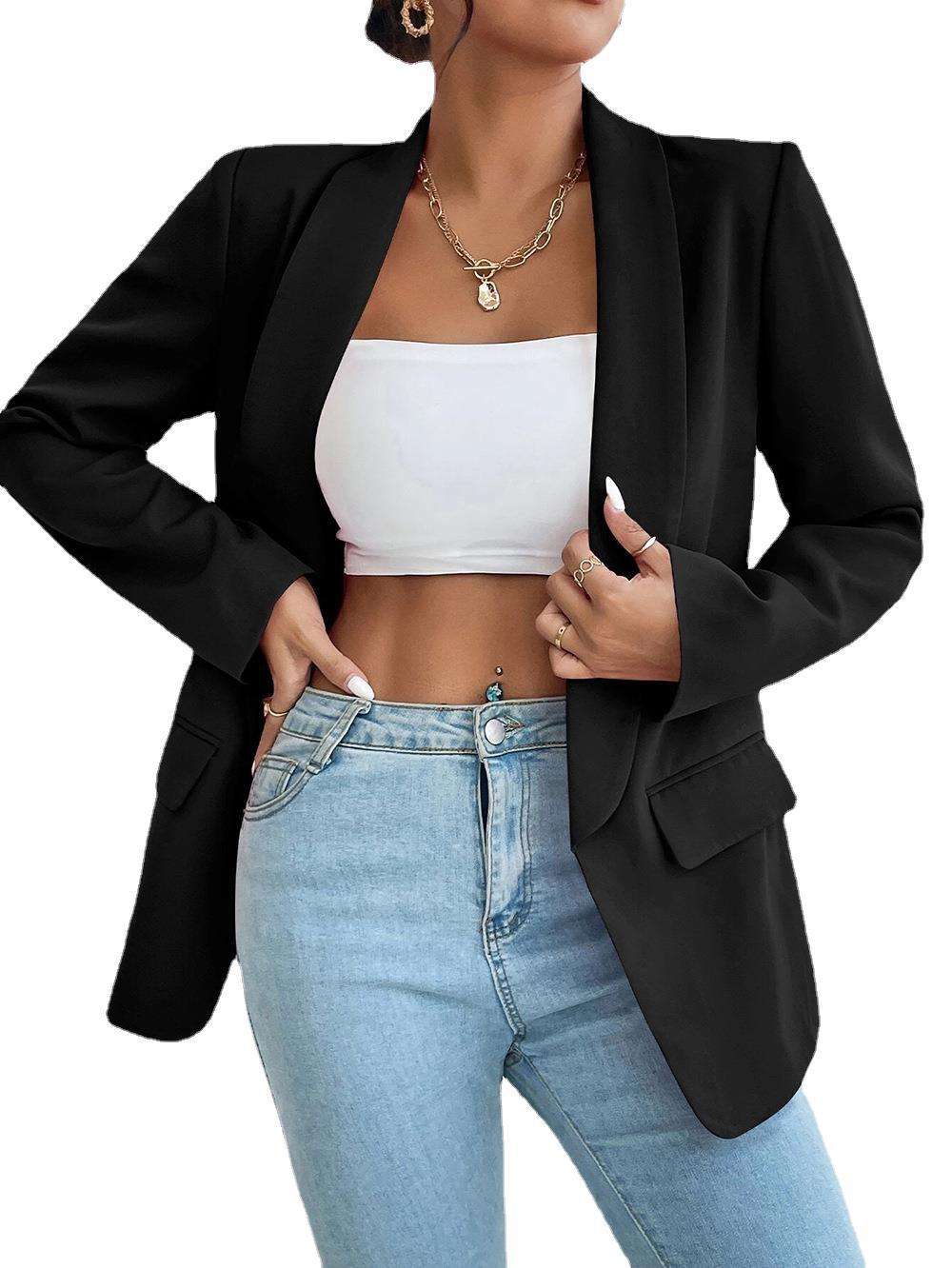 Middle East Hot Style Women's Clothing Autumn And Winter Solid Color Lapel Small Suit Temperament Commuter Jacket