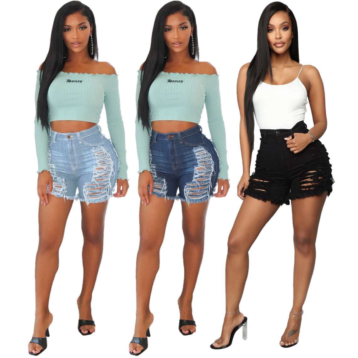 Fashion Slim-fit Versatile Water Washed Hole Stretch Denim Shorts - globaltradeleader