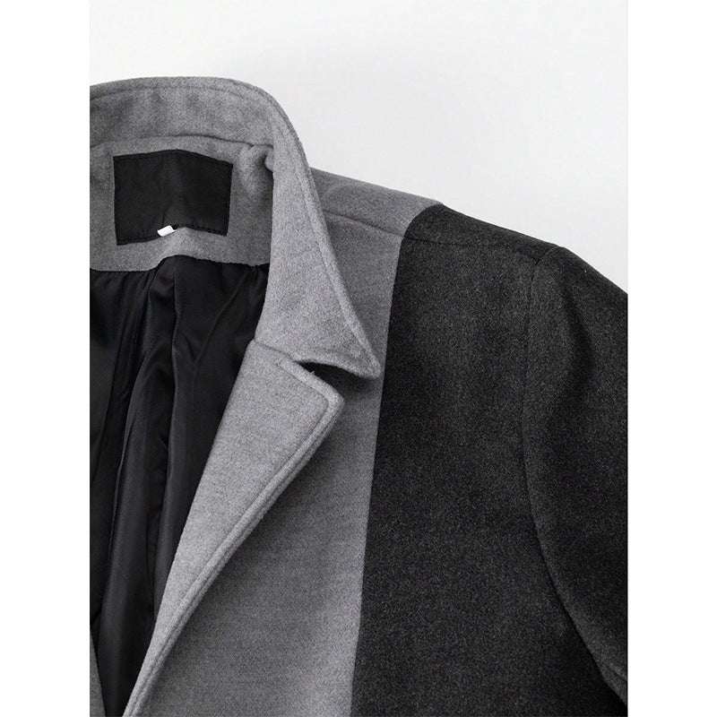 Mid-length Color Matching Single-breasted Trench Coat Woolen Plus Size Casual - globaltradeleader