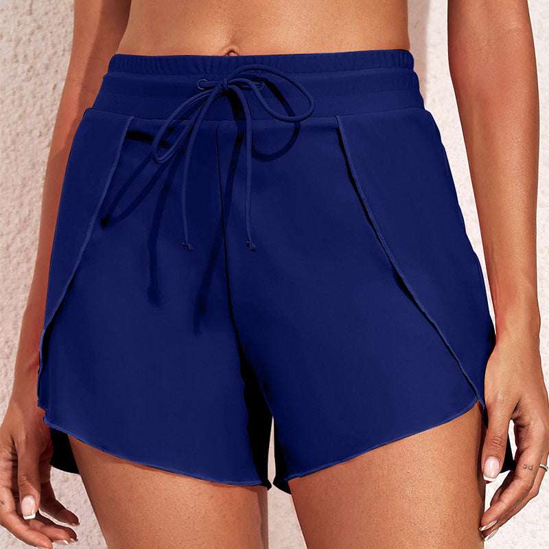 Quick-drying High Waist Women's Swimming Trunks Summer Vacation Style Solid Color - globaltradeleader