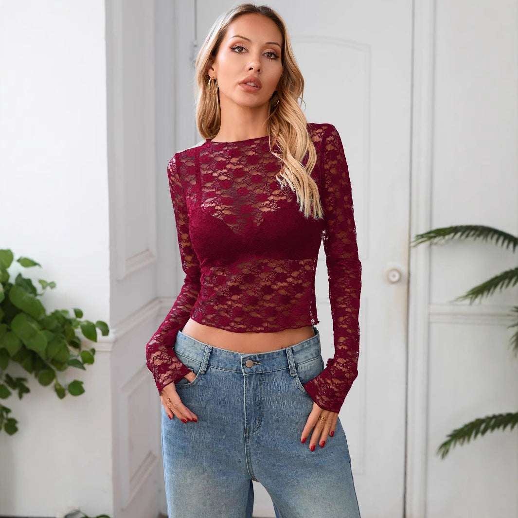 New Sexy Style Lace Short Top For Long-sleeve T-shirt Women - globaltradeleader