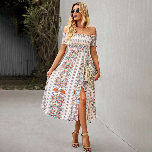 One-shoulder Printed Bohemian Dress