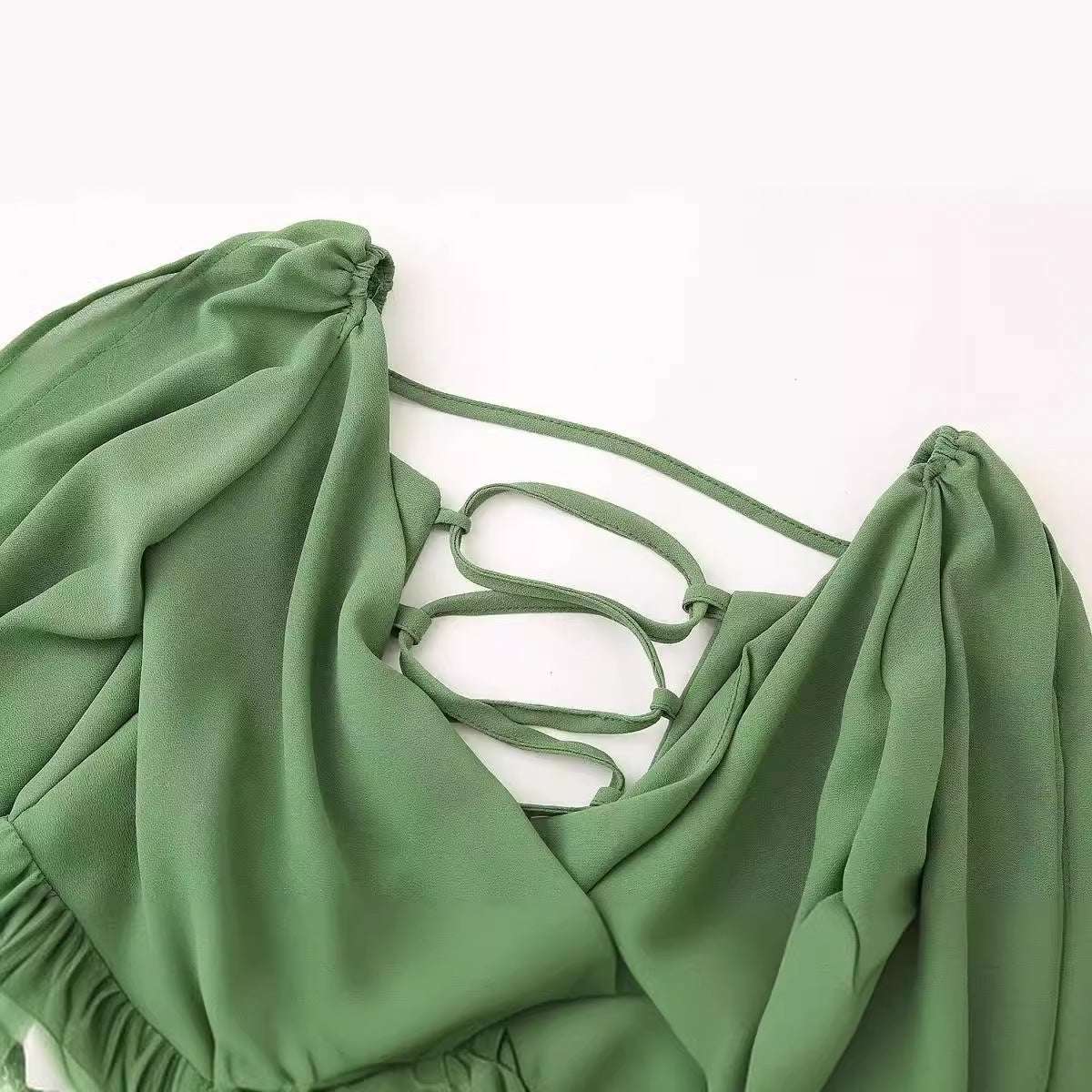 Spring Women's Dress Sexy Spice Girls Hollow Lantern Sleeve V-neck Shoulder Dress