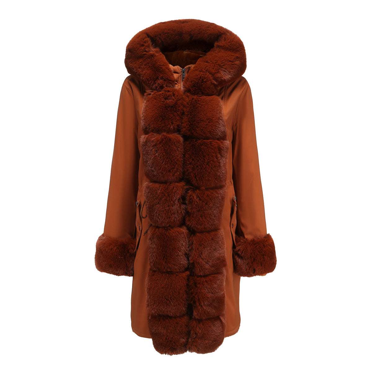 Winter New Cotton Coat Women's Detachable Fur Collar Mid-length Long-sleeved Pie To Overcome Solid Color Hooded Warm Cotton Coat