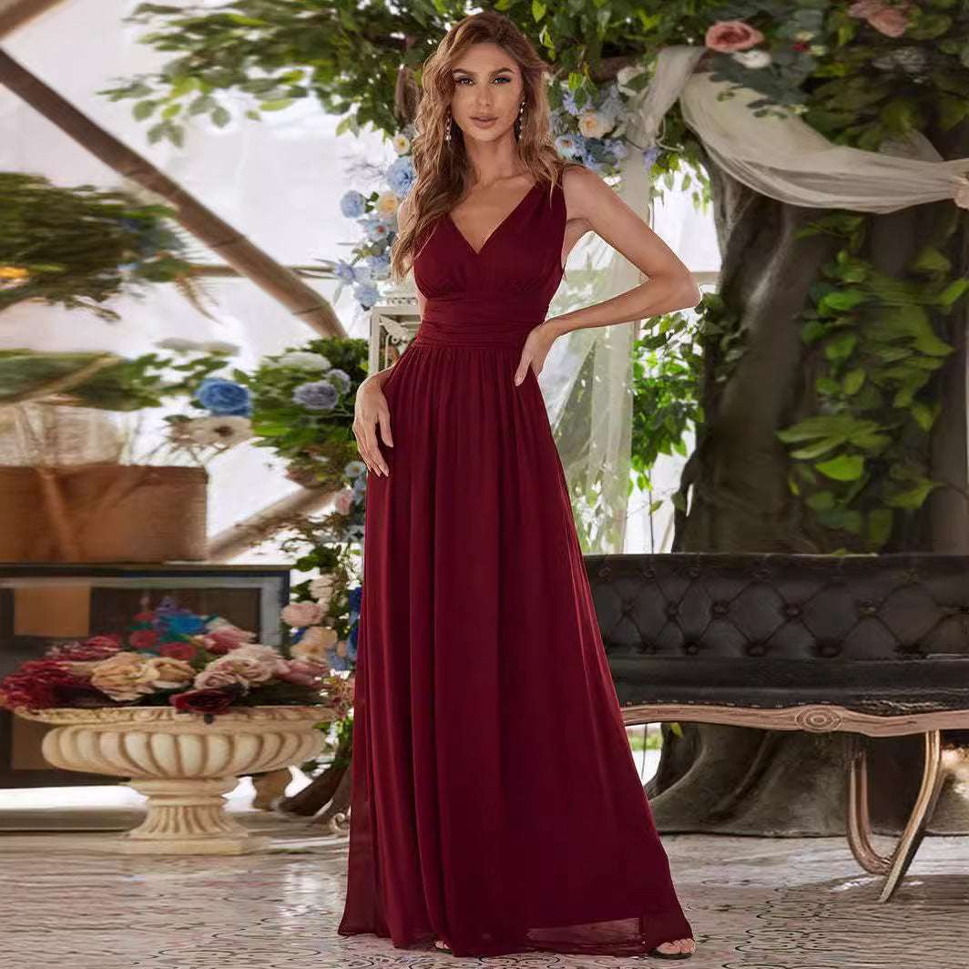 Deep V-neck Bridesmaid Plus Size High Waist Evening Dress - globaltradeleader
