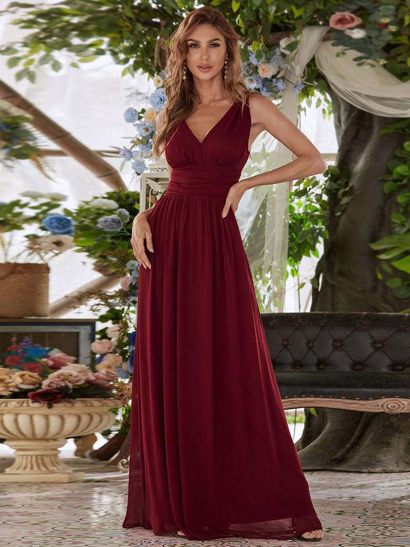 Deep V-neck Bridesmaid Plus Size High Waist Evening Dress - globaltradeleader