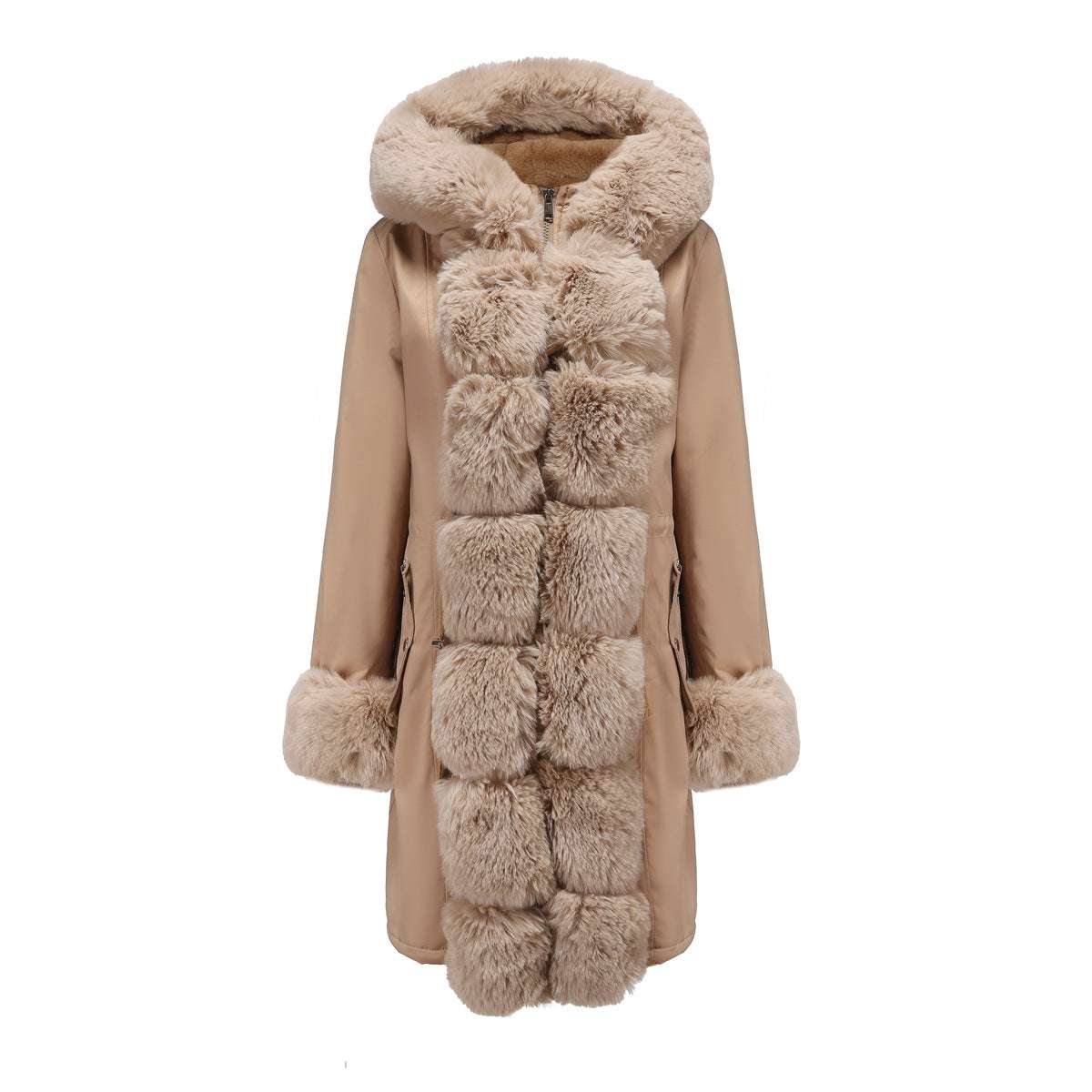 Winter New Cotton Coat Women's Detachable Fur Collar Mid-length Long-sleeved Pie To Overcome Solid Color Hooded Warm Cotton Coat