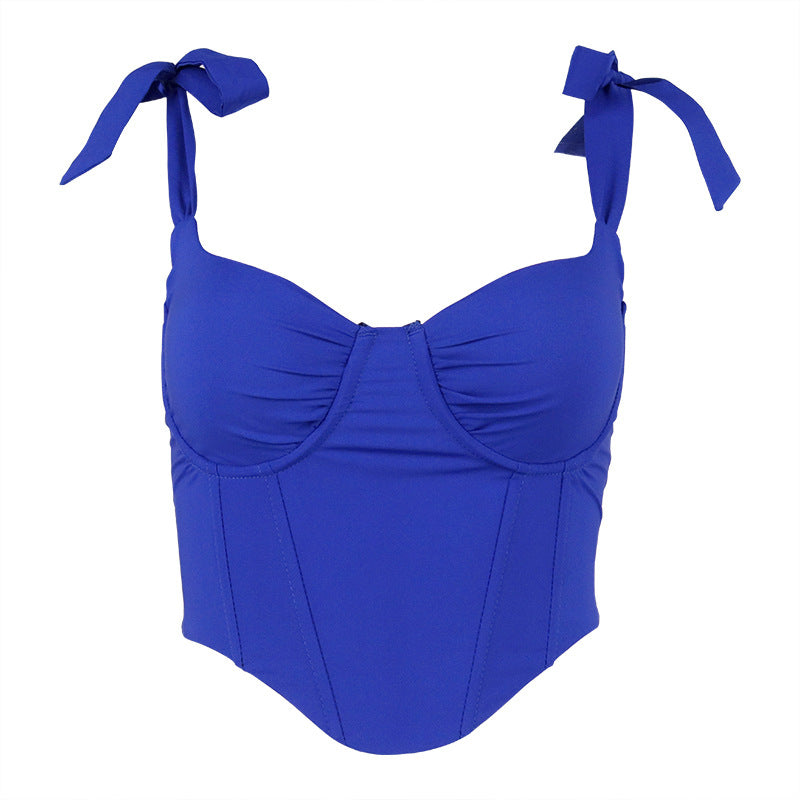 Women's Clothing Autumn Style Sexy Fishbone Straps Square Neck Navel Show Back Outside Wearing Suspender Top