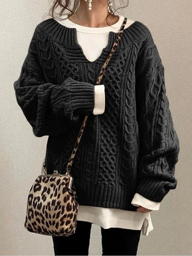 European And American Sweater Knitted Hemp Pattern Sweater Casual Knit Sweater - globaltradeleader