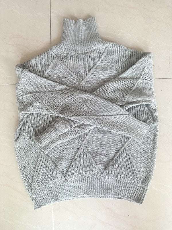 Cashmere Turtleneck Women's Autumn And Winter Thickened Loose Outer Rhombus Knitted Sweater With Inner Base Layer