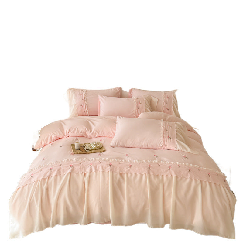 Washed Cotton Lace Embroidered Four-piece Set - globaltradeleader