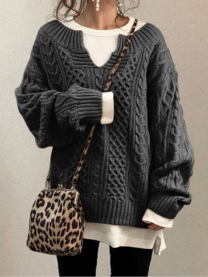European And American Sweater Knitted Hemp Pattern Sweater Casual Knit Sweater - globaltradeleader