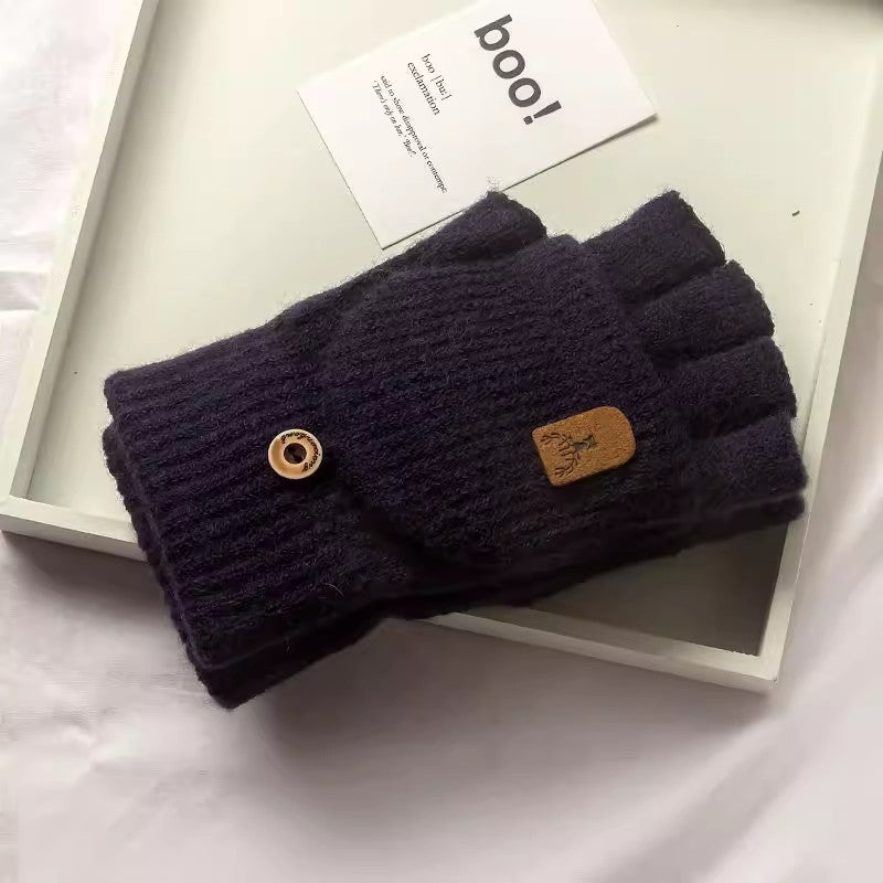 Half Finger Gloves Couple Autumn And Winter Knitting Wool Flip Riding Warm - globaltradeleader