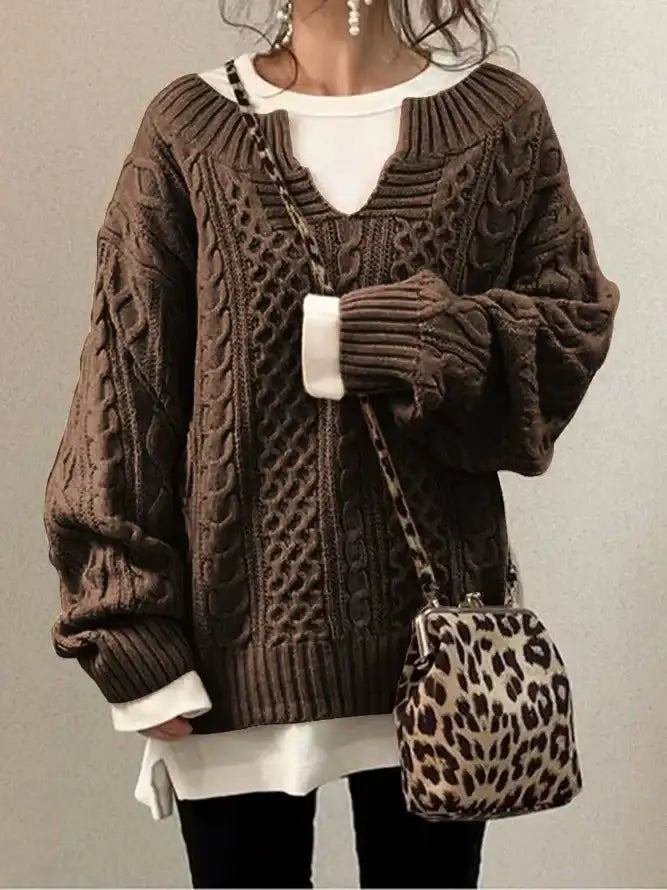European And American Sweater Knitted Hemp Pattern Sweater Casual Knit Sweater - globaltradeleader