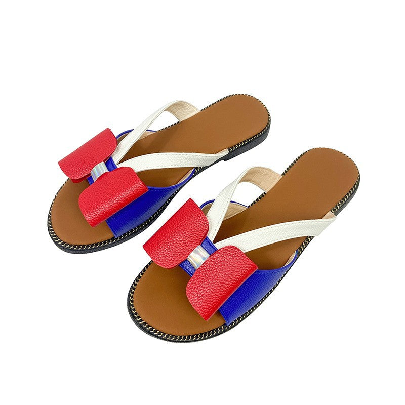 Summer European And American Foreign Trade Large Size Bowknot Set Toe Fashion Word Sandals