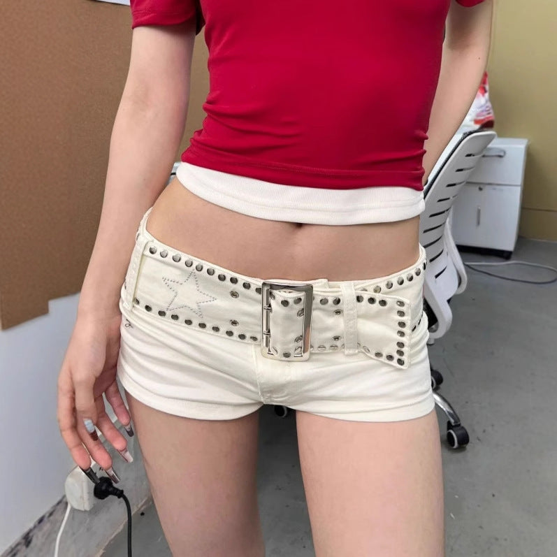 American Women's Low Waist Rivet Denim Shorts - globaltradeleader