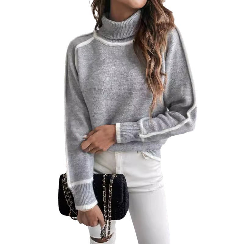 Knitwear Women's Pullover Long-sleeved Turtleneck Top Solid Color Loose Casual All-match Sweater