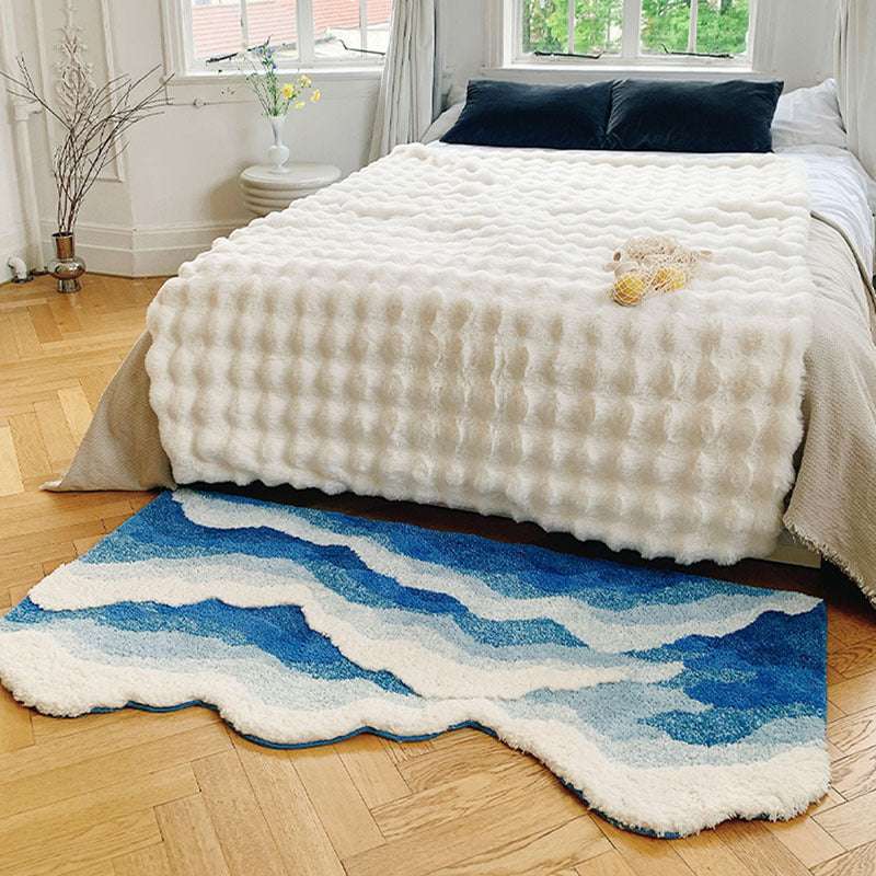 Light Luxury Wave Tufted Special-shaped Flocking Carpet Living Room Household Non-slip Bedroom Bedside Blanket Machine Washable Exclusive