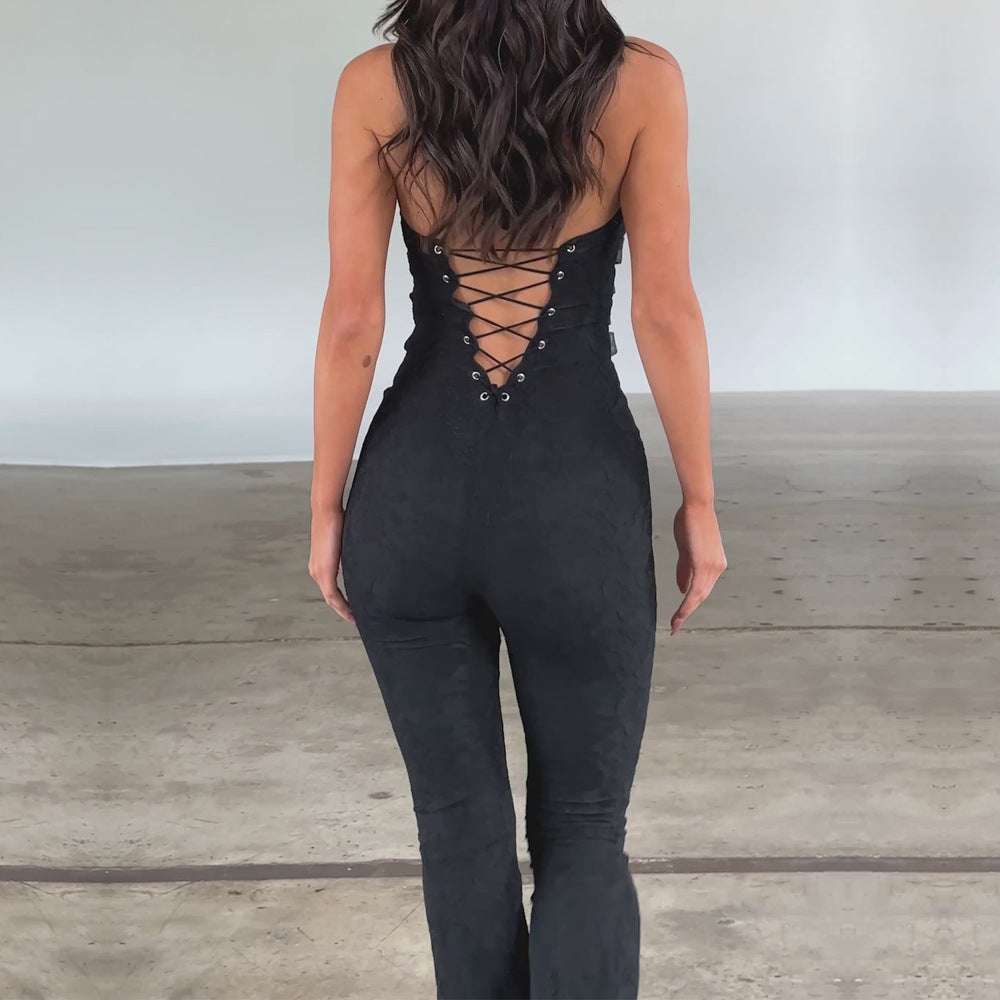 Lash Rope Lace Up Slim Fit Jumpsuit See-through - globaltradeleader