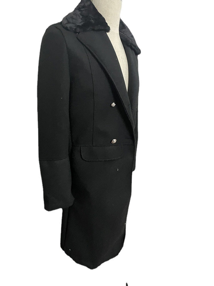 Casual Woolen Solid Color Slim-fit Double-breasted Brown Side Seam Pocket Youth Spot Wool Men's Coat