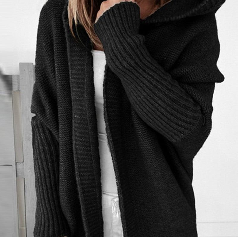 Hooded Sweater Hood Collar Temperament Commuting Bat-shaped Soft Loose Back Spliced Sweater