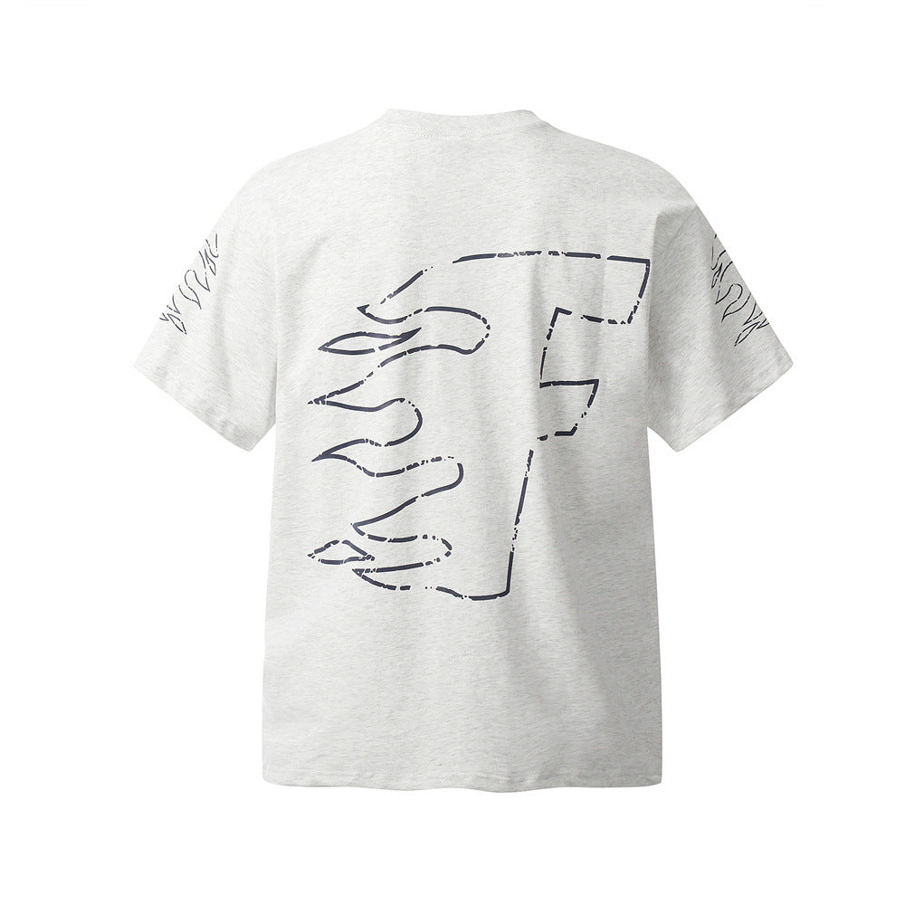 Flame Letter Abstract Printing Short Sleeve Men - globaltradeleader