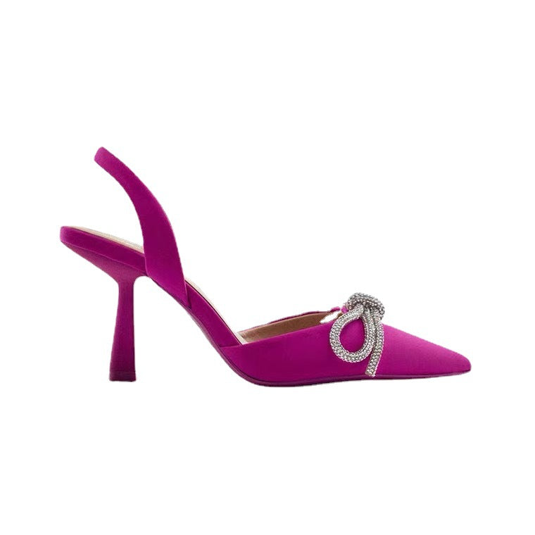 Summer Women's Shoes Blue Rhinestone Bow High Heel Fine Heel Baotou Sandals Women's Large Size