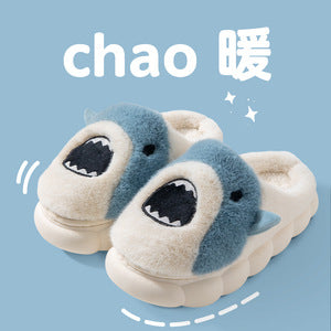 Foreign Trade Shark Slippers Men&#039;s Winter Cute Cartoon Indoor Home Couple Bag Heels Cotton Slippers