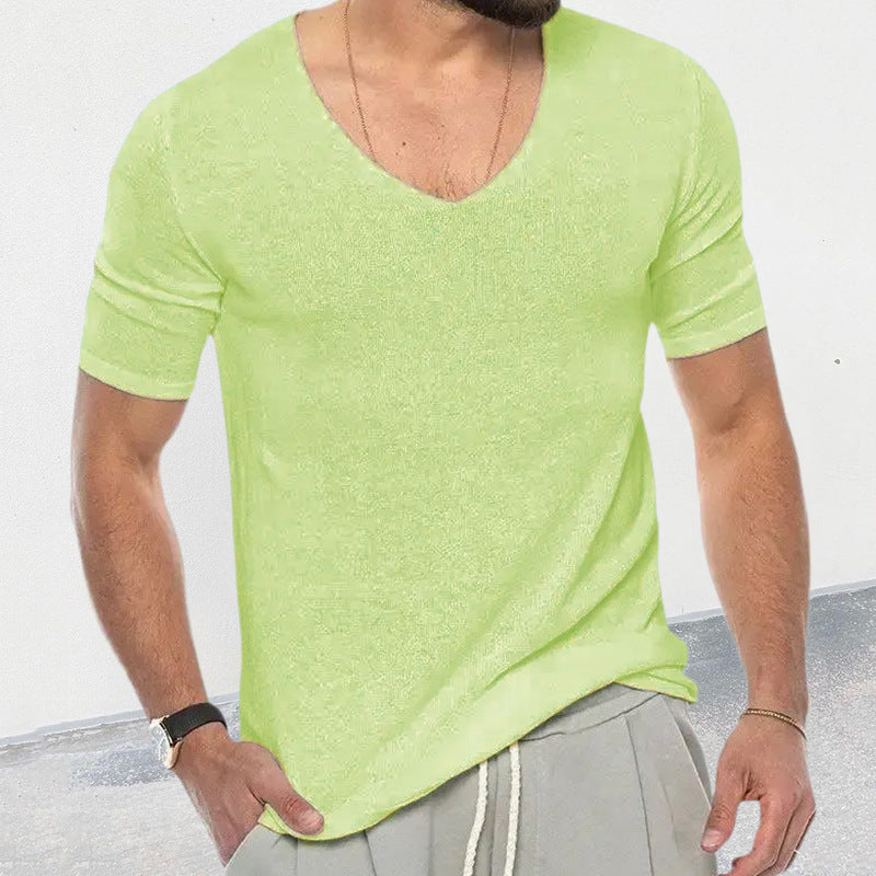 European And American V-neck Short Sleeve Slim-fit Knitted Top - globaltradeleader