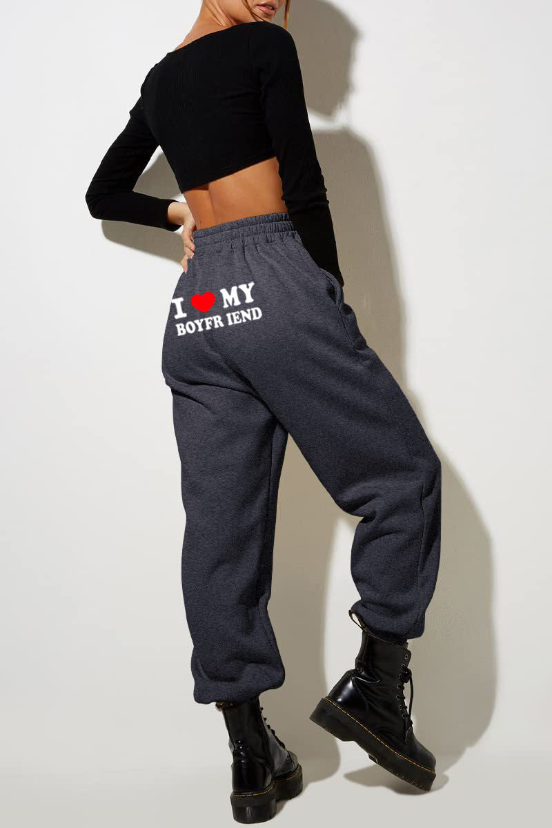 I Love MY BOYFRIEND Printed Trousers Casual Sweatpants Men And Women Sports Pants - globaltradeleader