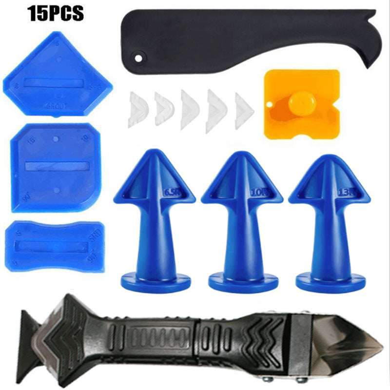 15 Piece Set 3 In 1 Metal Scraper Yin And Yang Angle Scraper Glue Nozzle Silicone Sealing Caulking Nozzle Kitchen Bathroom Window