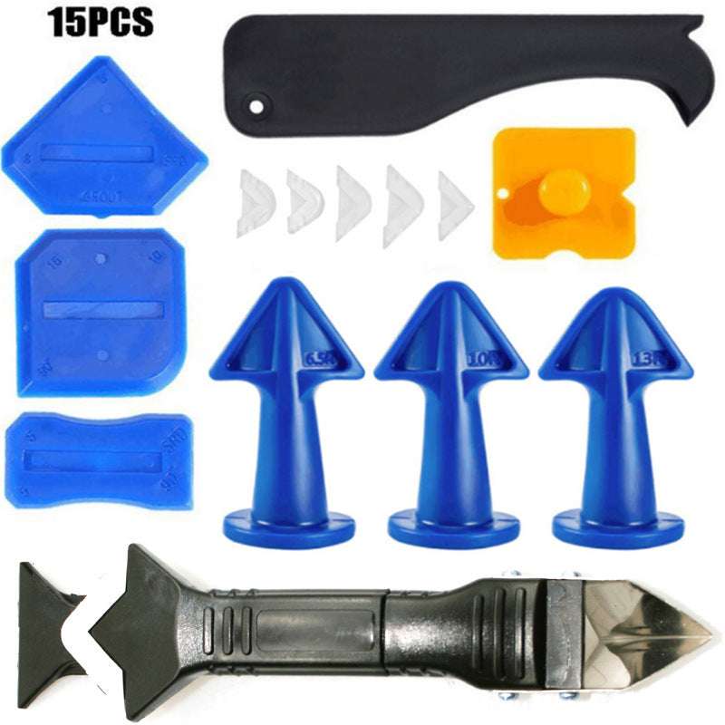15 Piece Set 3 In 1 Metal Scraper Yin And Yang Angle Scraper Glue Nozzle Silicone Sealing Caulking Nozzle Kitchen Bathroom Window