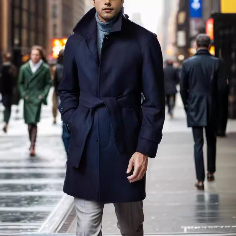 Men's Raglan Sleeves Woolen Coat Fashion Polo Collar Mid-length - globaltradeleader