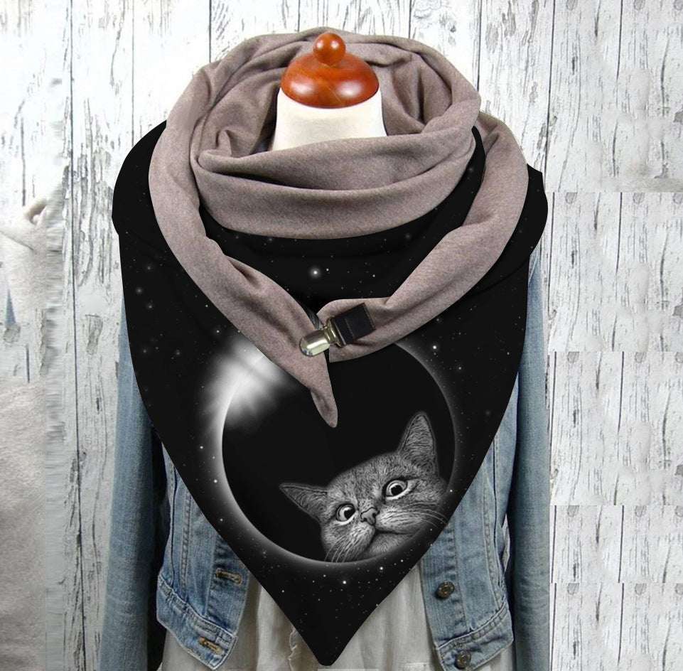 Men's And Women's Fashion Simple Cat Printing Scarf