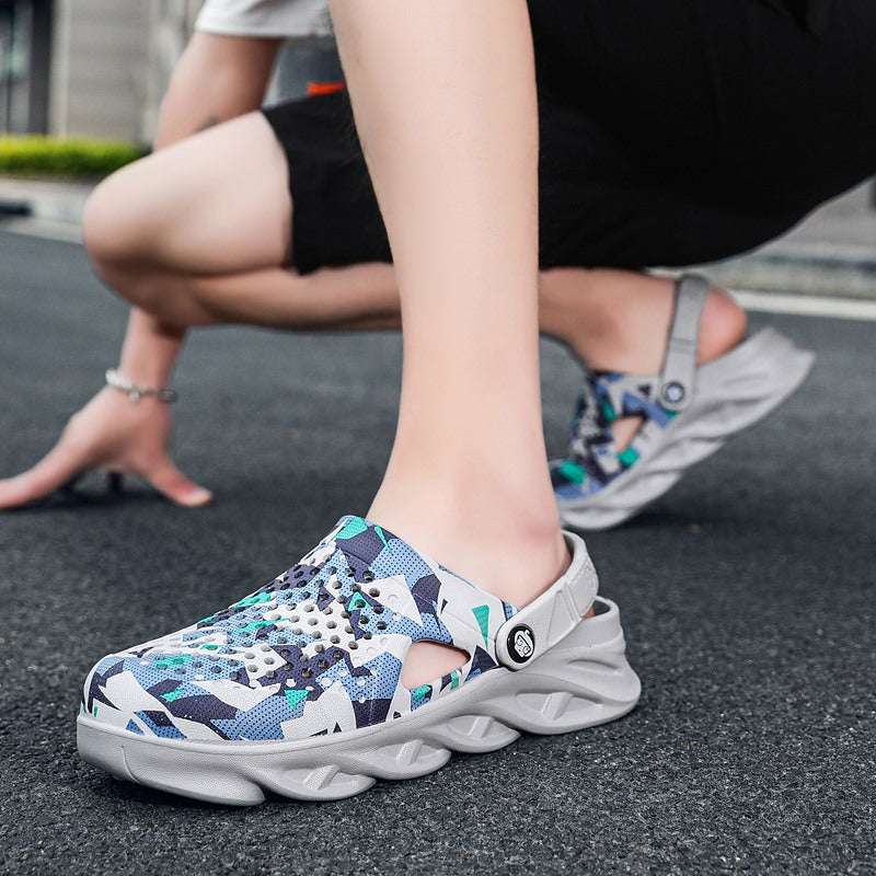 Large Size Beach Shoes Men&#039;s Cave Shoes Single-line Sandals Household Half-line Outdoor Camouflage Blade Slippers