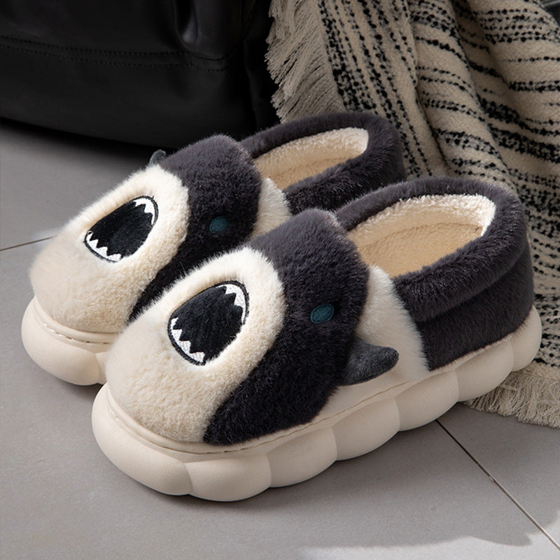 Foreign Trade Shark Slippers Men&#039;s Winter Cute Cartoon Indoor Home Couple Bag Heels Cotton Slippers