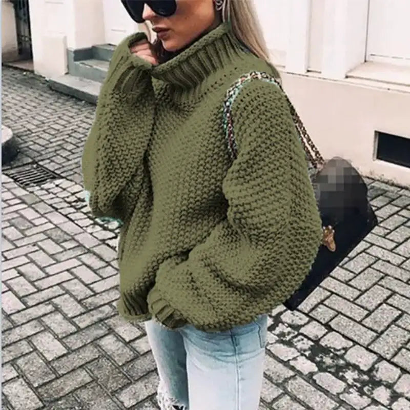 Autumn And Winter Sweater Women's Rolled Edge High Collar Bat Sleeve Sweater - globaltradeleader