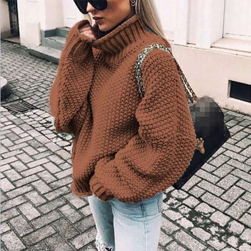 Autumn And Winter Sweater Women's Rolled Edge High Collar Bat Sleeve Sweater - globaltradeleader