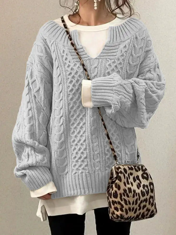 European And American Sweater Knitted Hemp Pattern Sweater Casual Knit Sweater - globaltradeleader