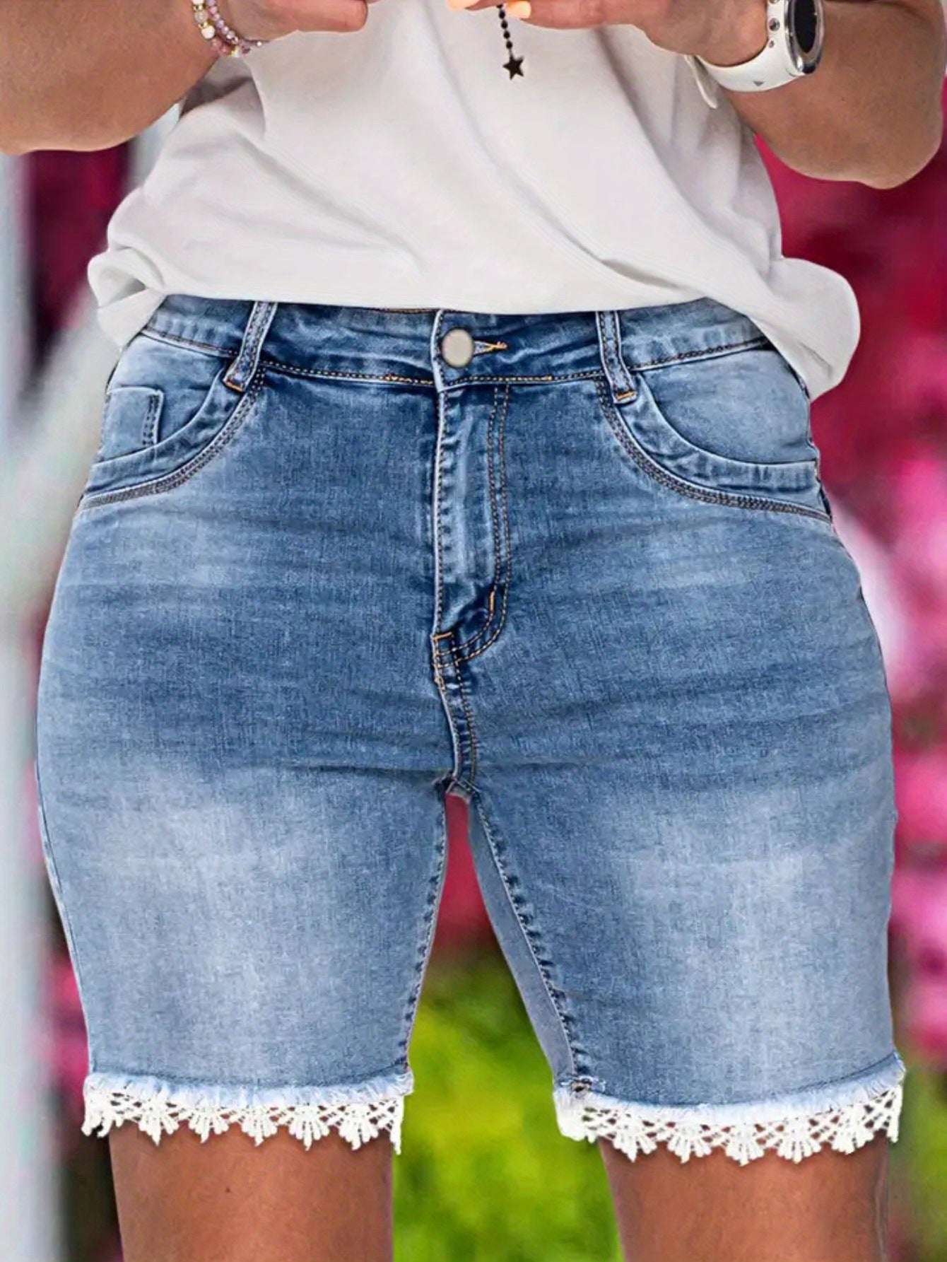 Chic Light Blue High-waisted Plus Size Denim Shorts With - globaltradeleader