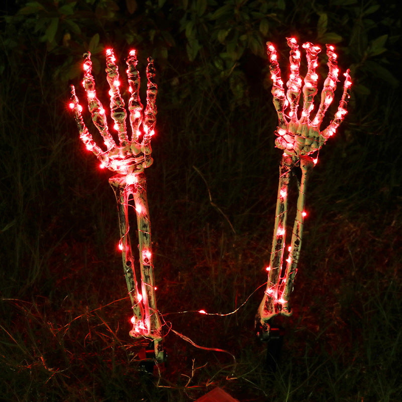 Halloween Decorative Skeleton Hand Halloween Garden Decoration Props LED Light-emitting Ghost Hand Skull Hand Plug Light