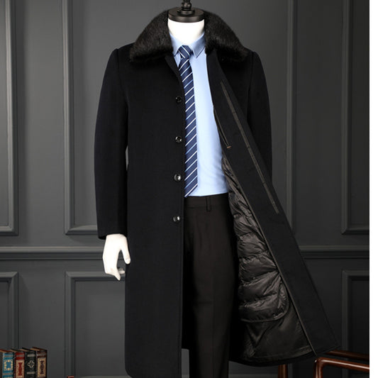 Winter Men's Cashmere Coat Long Over The Knee Big Fur Collar Middle-aged And Elderly Dad's Woolen Coat