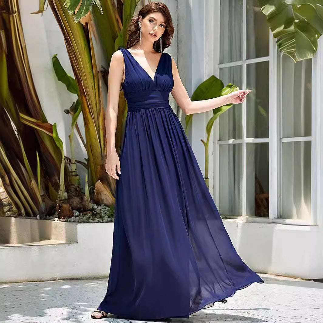 Deep V-neck Bridesmaid Plus Size High Waist Evening Dress - globaltradeleader