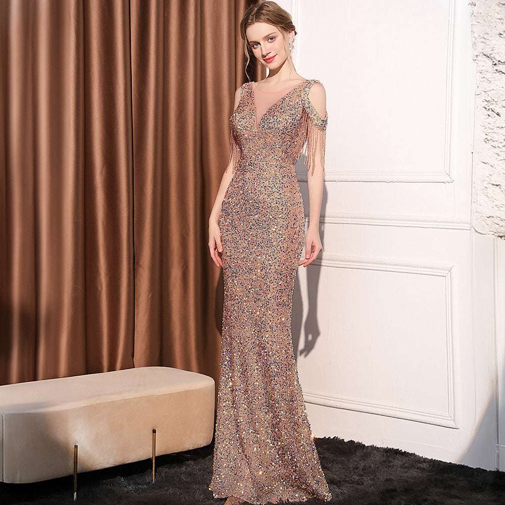 Sequin Long Slim Slimming Fishtail Dress - globaltradeleader