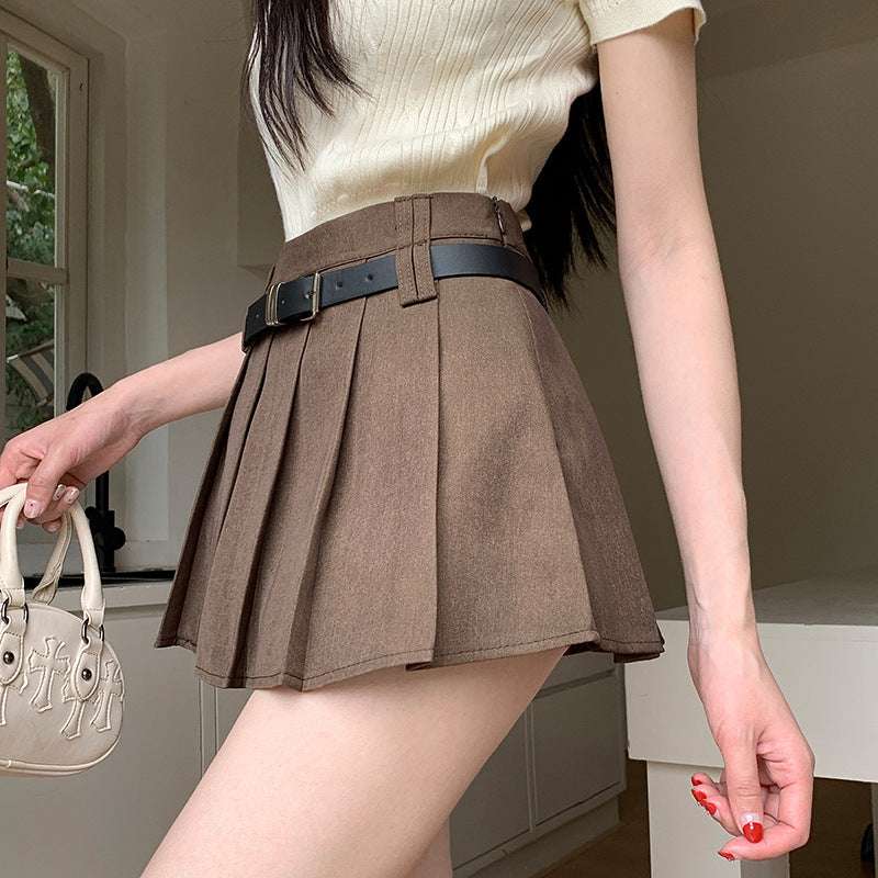 Women's Solid Color Casual High Waist Pleated Skirt - globaltradeleader