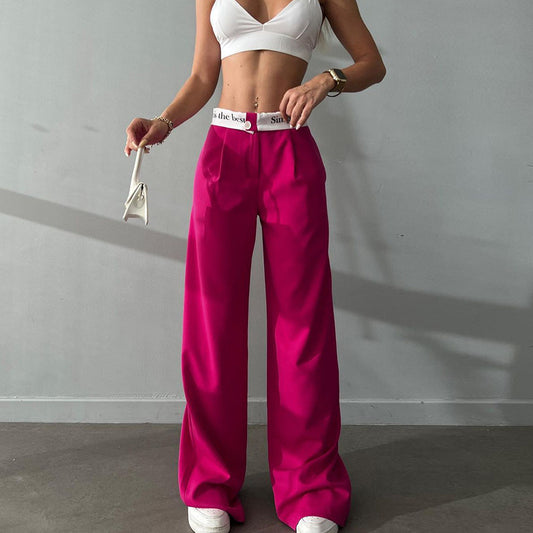 Knitted High Waist Contrasting Color Loose Trousers ummer Women's Fashion Casual Straight All-match Trousers