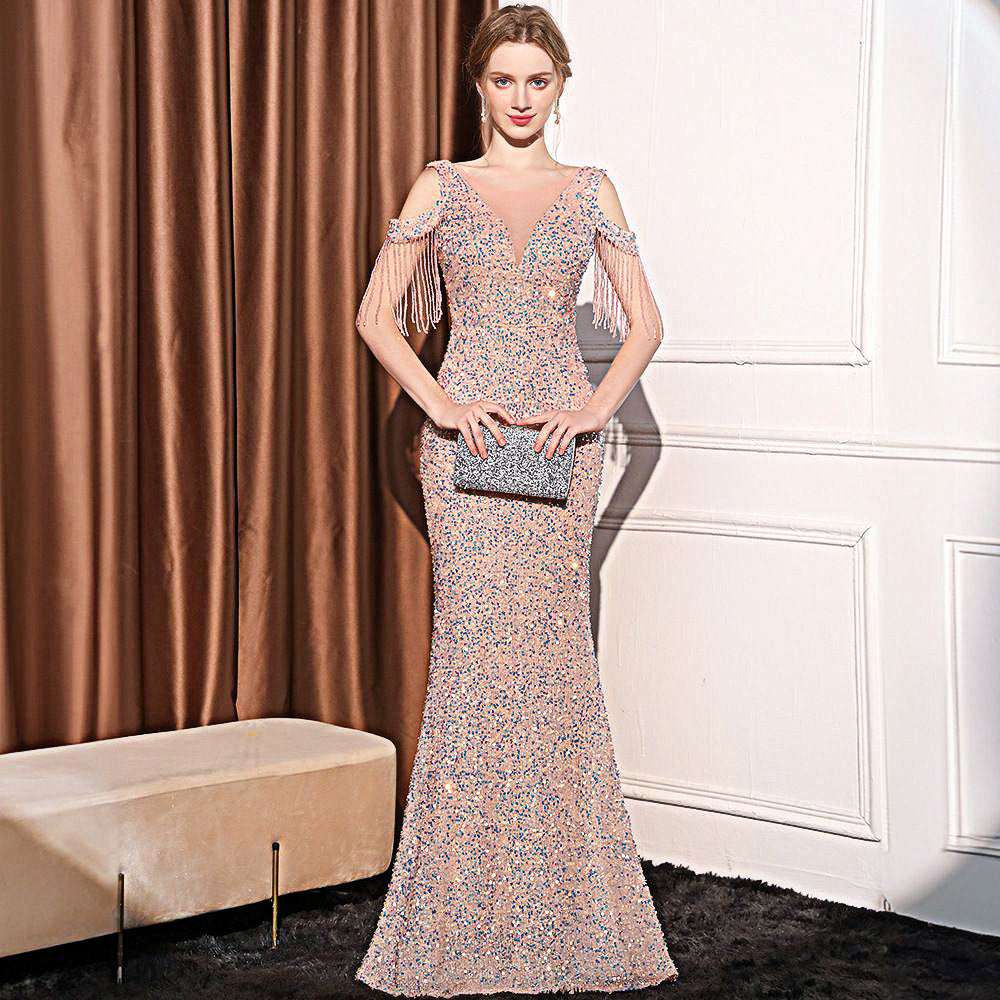 Sequin Long Slim Slimming Fishtail Dress - globaltradeleader