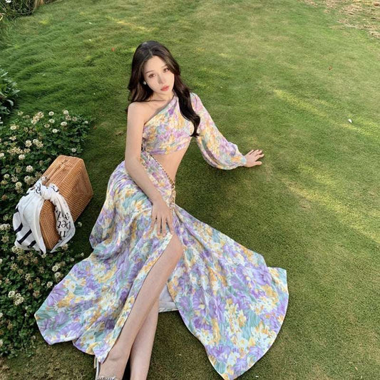 French Style Long Sweet Girl Beach Dress Women's Floral Dress Sanya Thailand Seaside Holiday Style Dress Summer