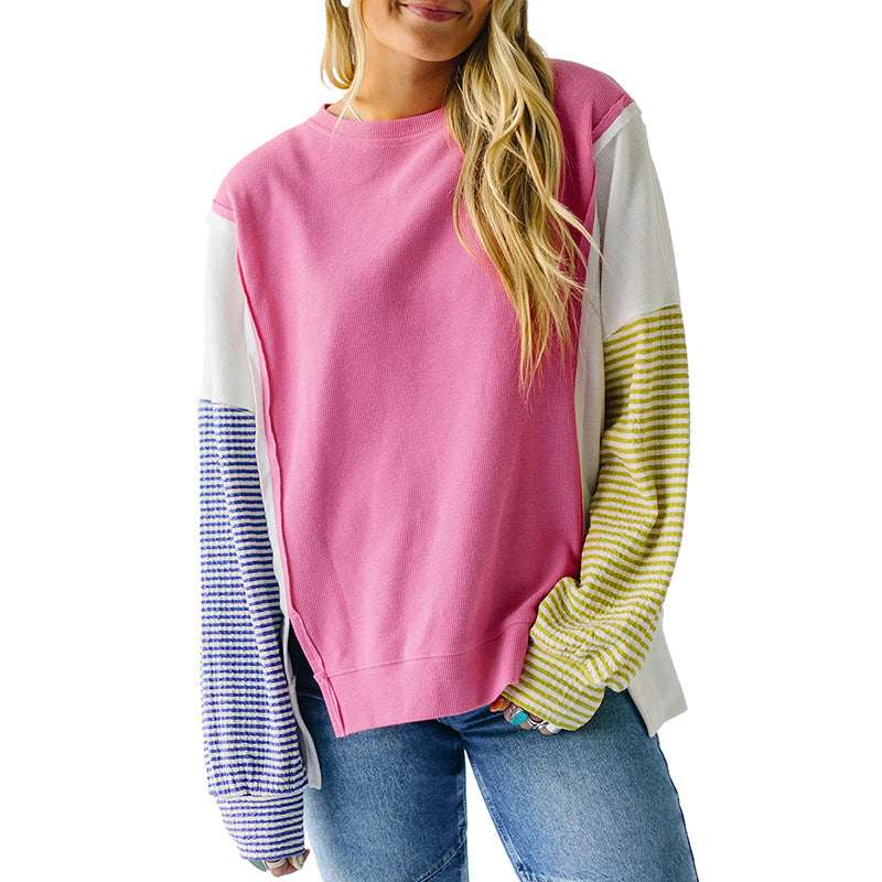 Autumn New Round-neck Pullover Women's Color Matching Long Sleeve - globaltradeleader