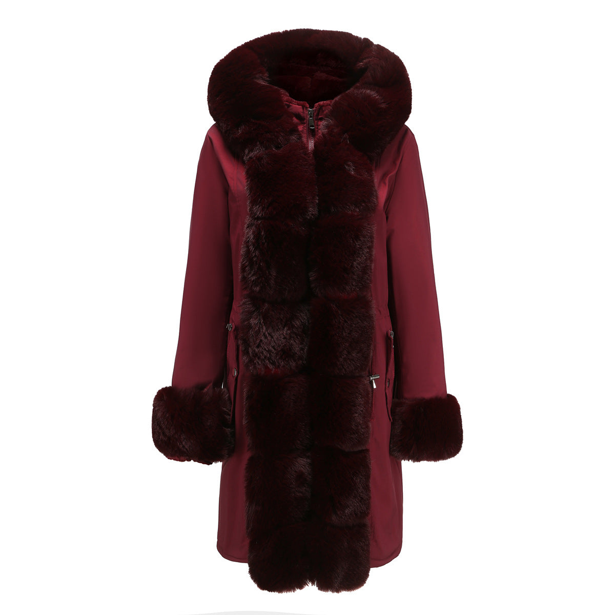 Winter New Cotton Coat Women's Detachable Fur Collar Mid-length Long-sleeved Pie To Overcome Solid Color Hooded Warm Cotton Coat